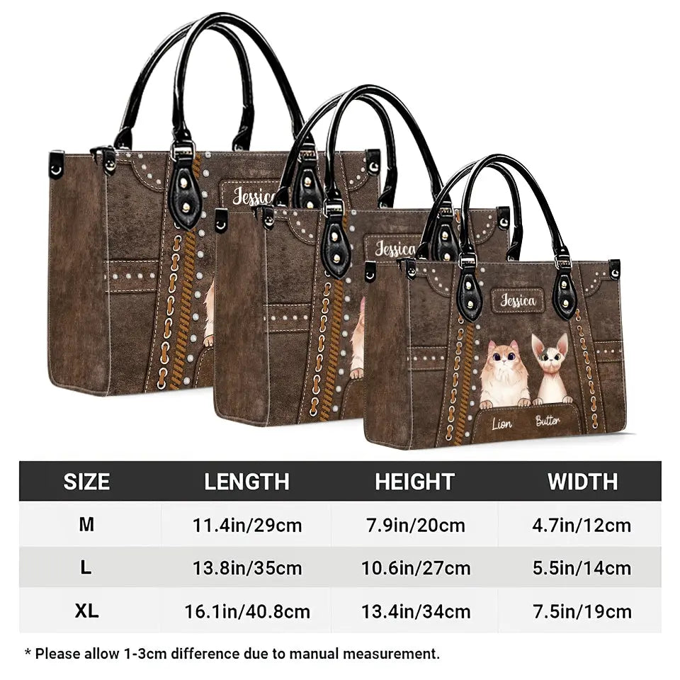 Custom Cat Handbag for Cat Moms – Western Leather Style Purse with Personalized Pet Names – Perfect Mother’s Day Gift Ducon Space