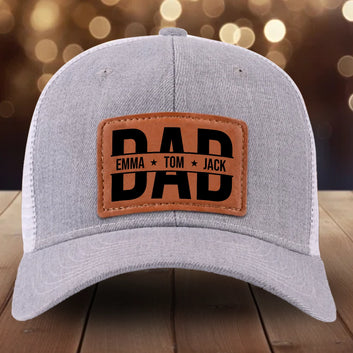 Custom Dad Hat with Leather Patch – Personalized with Kid’s Name – Gift for Father’s Day