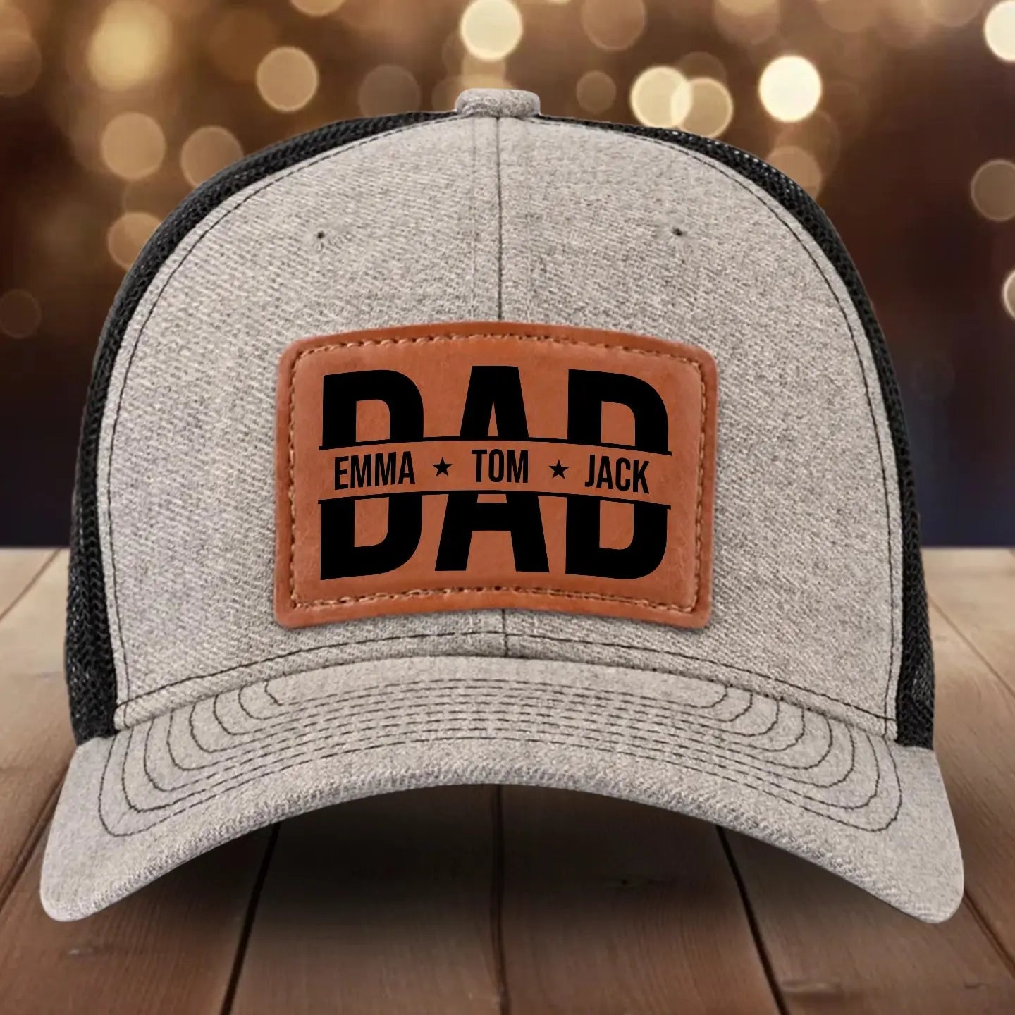 Custom Dad Hat with Leather Patch – Personalized with Kid’s Name – Gift for Father’s Day Printbelle