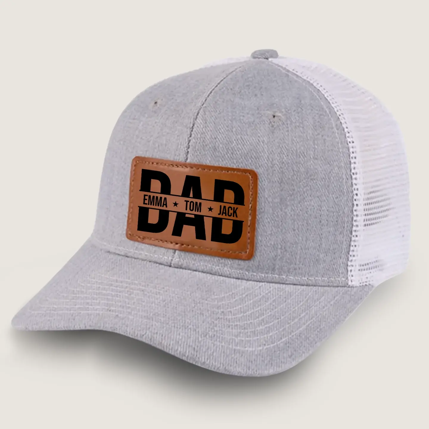 Custom Dad Hat with Leather Patch – Personalized with Kid’s Name – Gift for Father’s Day Printbelle