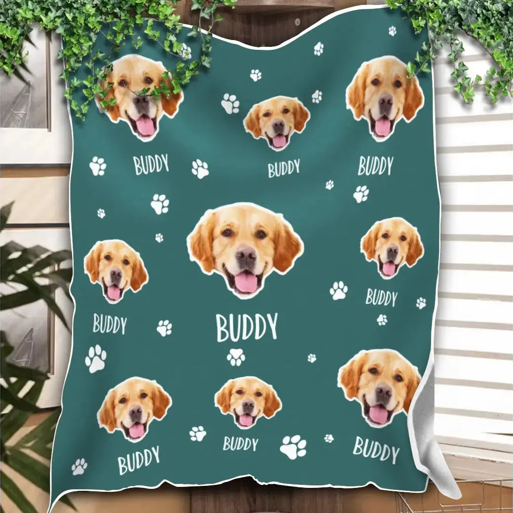 Custom Dog Blanket - Personalized Pet Photo Blanket With Dog Face Duconspace