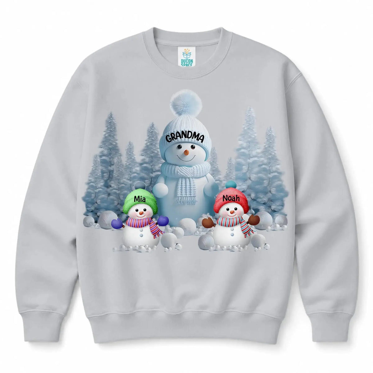 Custom Grandma Blue Snowman Christmas Sweatshirt Duconspace