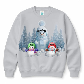 Custom Grandma Blue Snowman Christmas Sweatshirt Duconspace