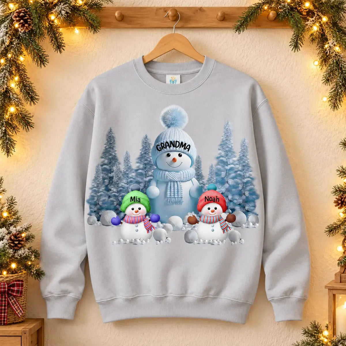 Custom Grandma Blue Snowman Christmas Sweatshirt Duconspace