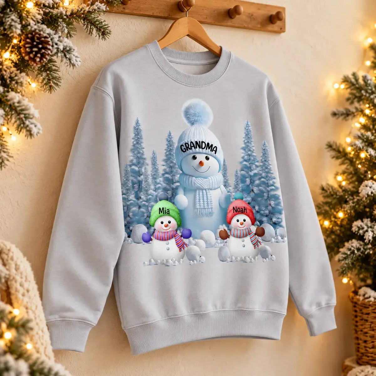 Custom Grandma Blue Snowman Christmas Sweatshirt Duconspace
