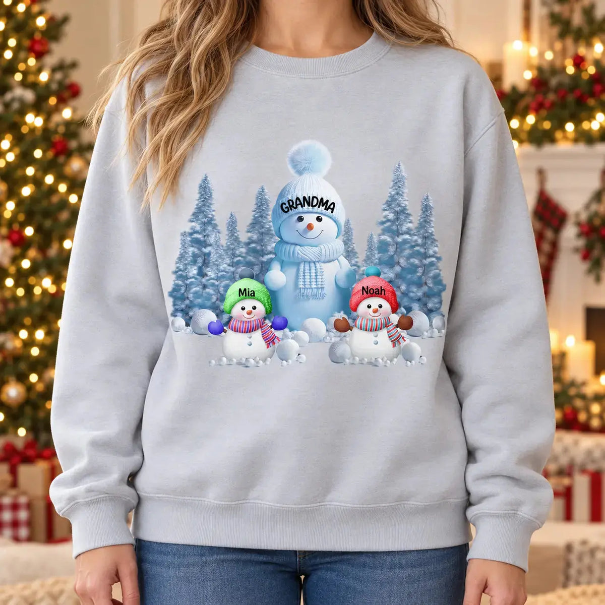 Custom Grandma Blue Snowman Christmas Sweatshirt Duconspace