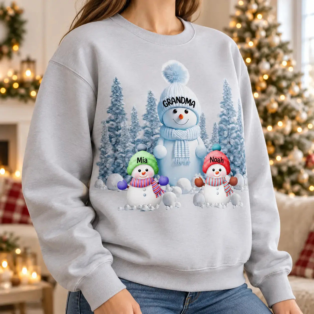 Custom Grandma Blue Snowman Christmas Sweatshirt Duconspace