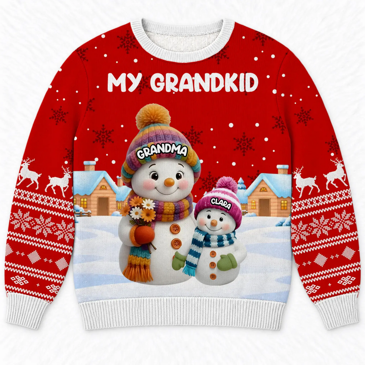 Custom Grandparent Snowman Christmas Ugly Sweater Duconspace