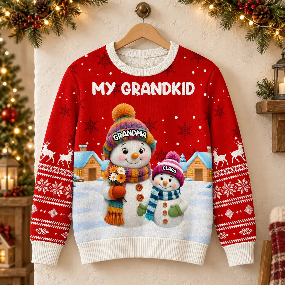 Custom Grandparent Snowman Christmas Ugly Sweater Duconspace