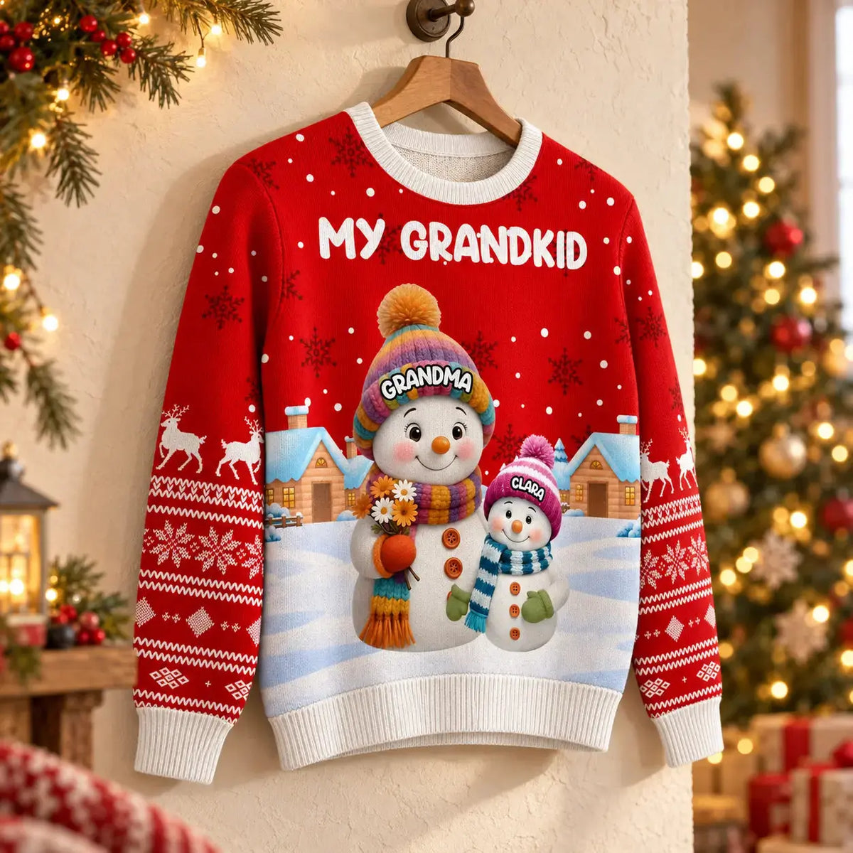 Custom Grandparent Snowman Christmas Ugly Sweater Duconspace