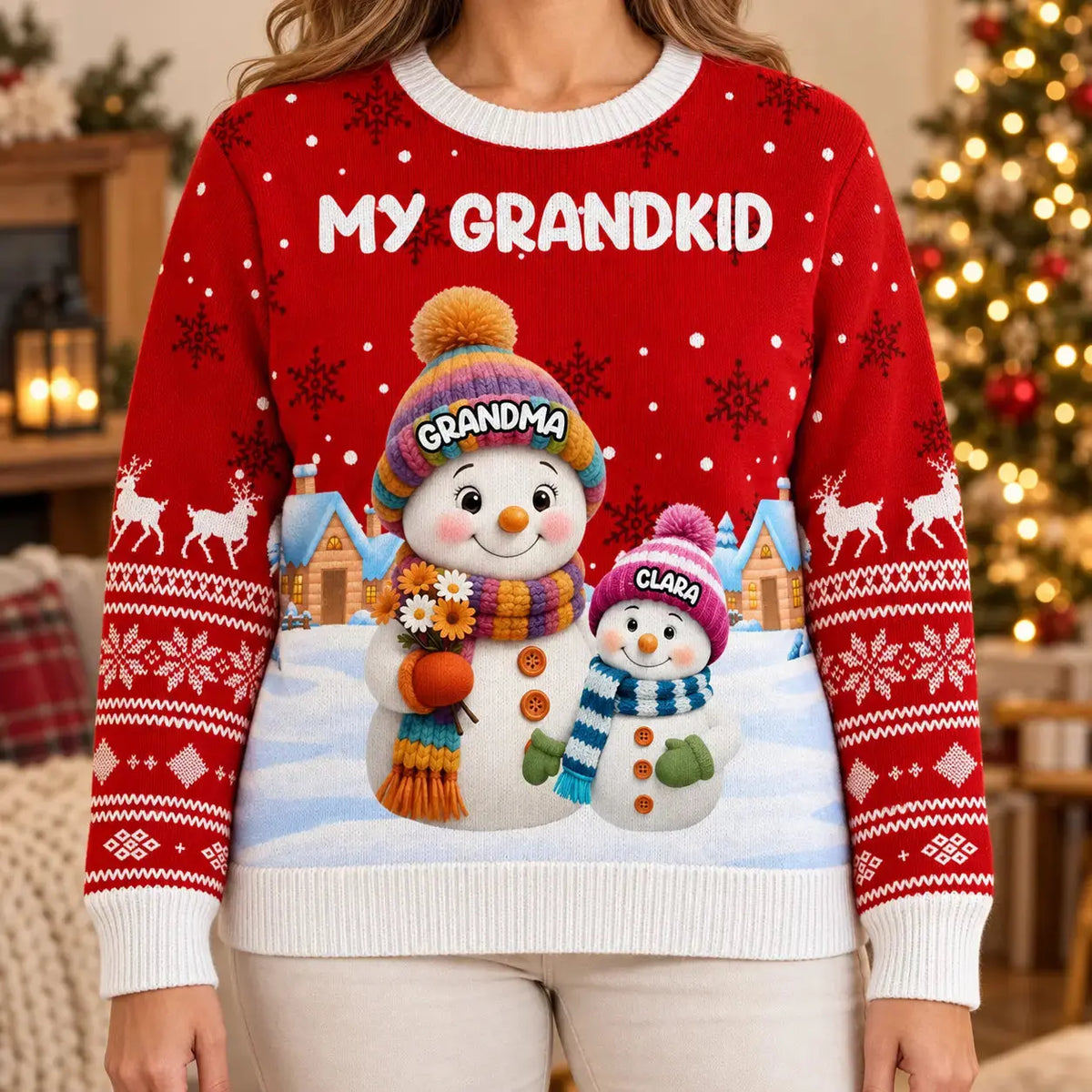 Custom Grandparent Snowman Christmas Ugly Sweater Duconspace