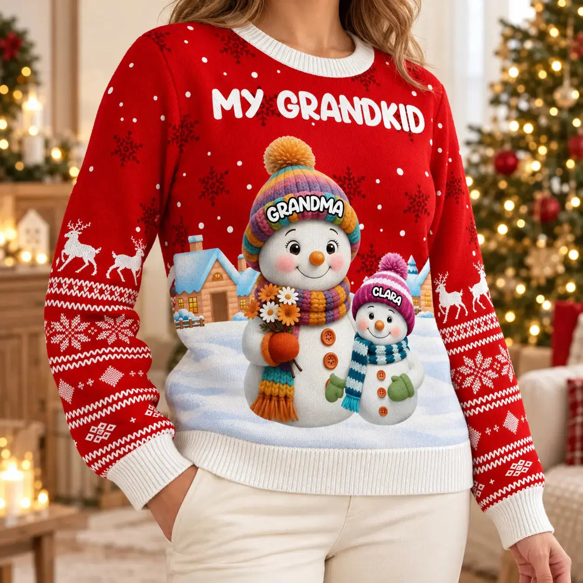 Custom Grandparent Snowman Christmas Ugly Sweater Duconspace