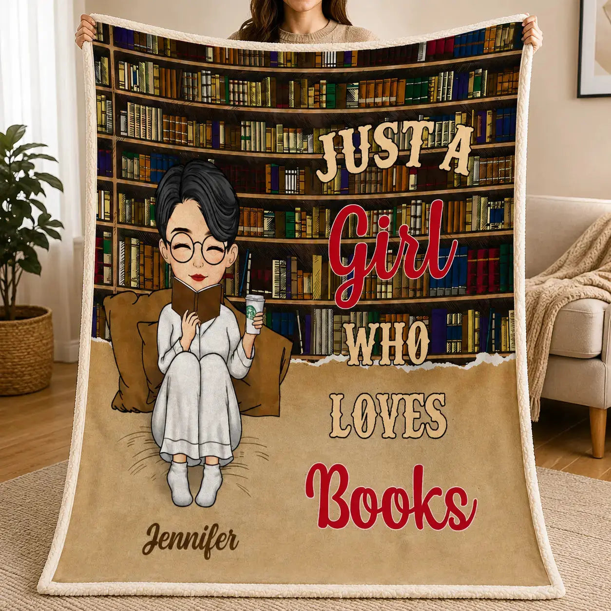 Custom Name & Avatar Book Lover Velvet Blanket