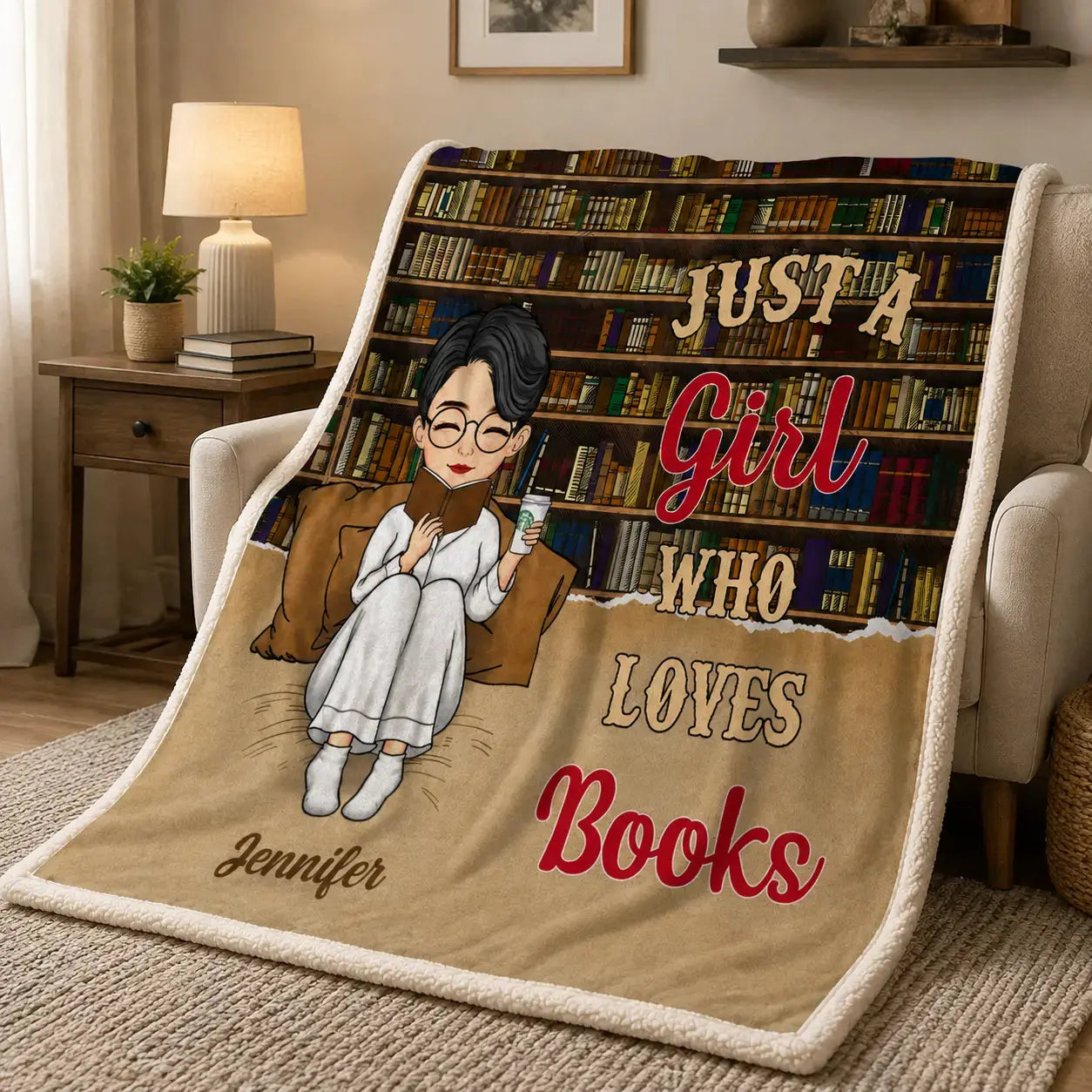 Custom Name & Avatar Book Lover Velvet Blanket