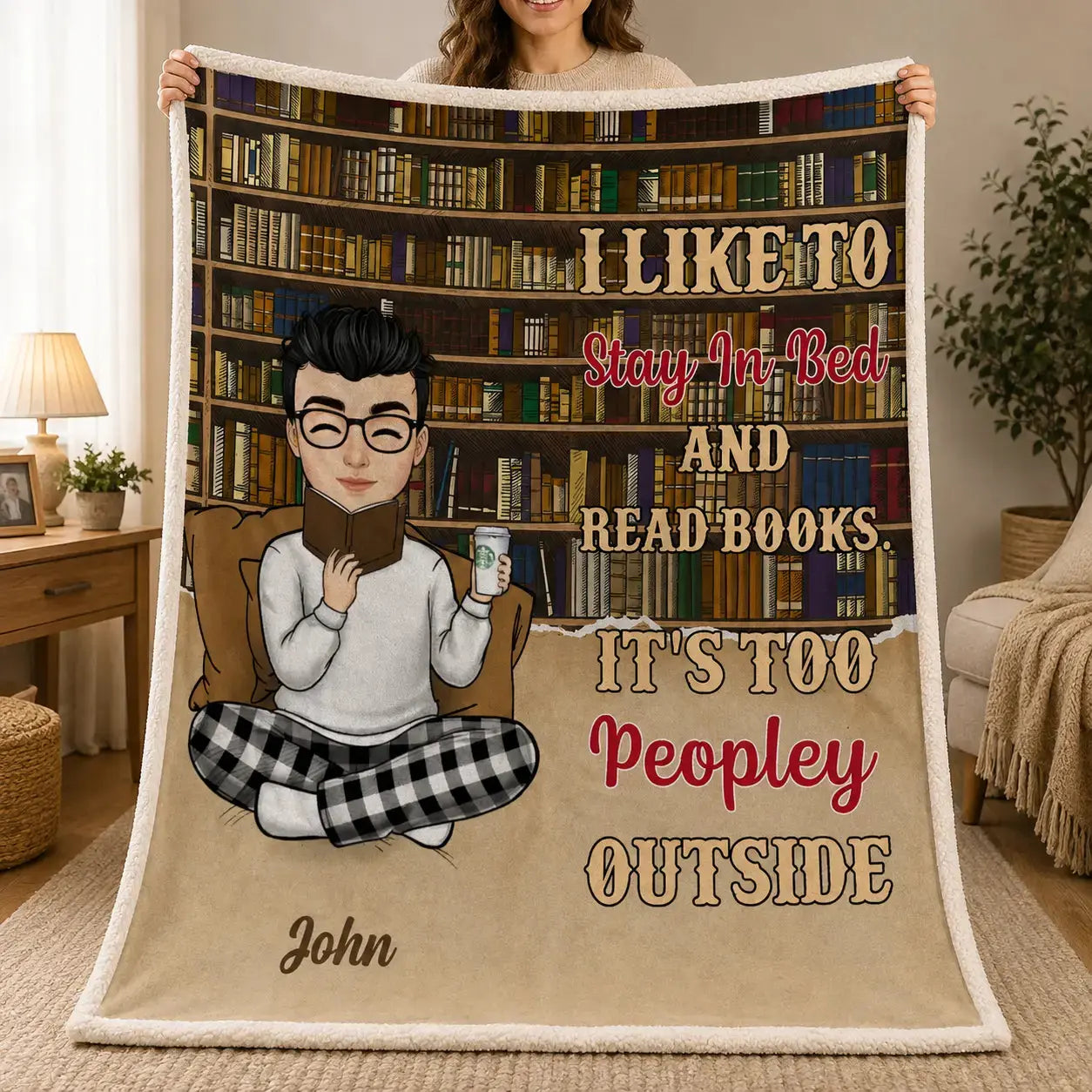 Custom Name & Avatar Book Lover Velvet Blanket