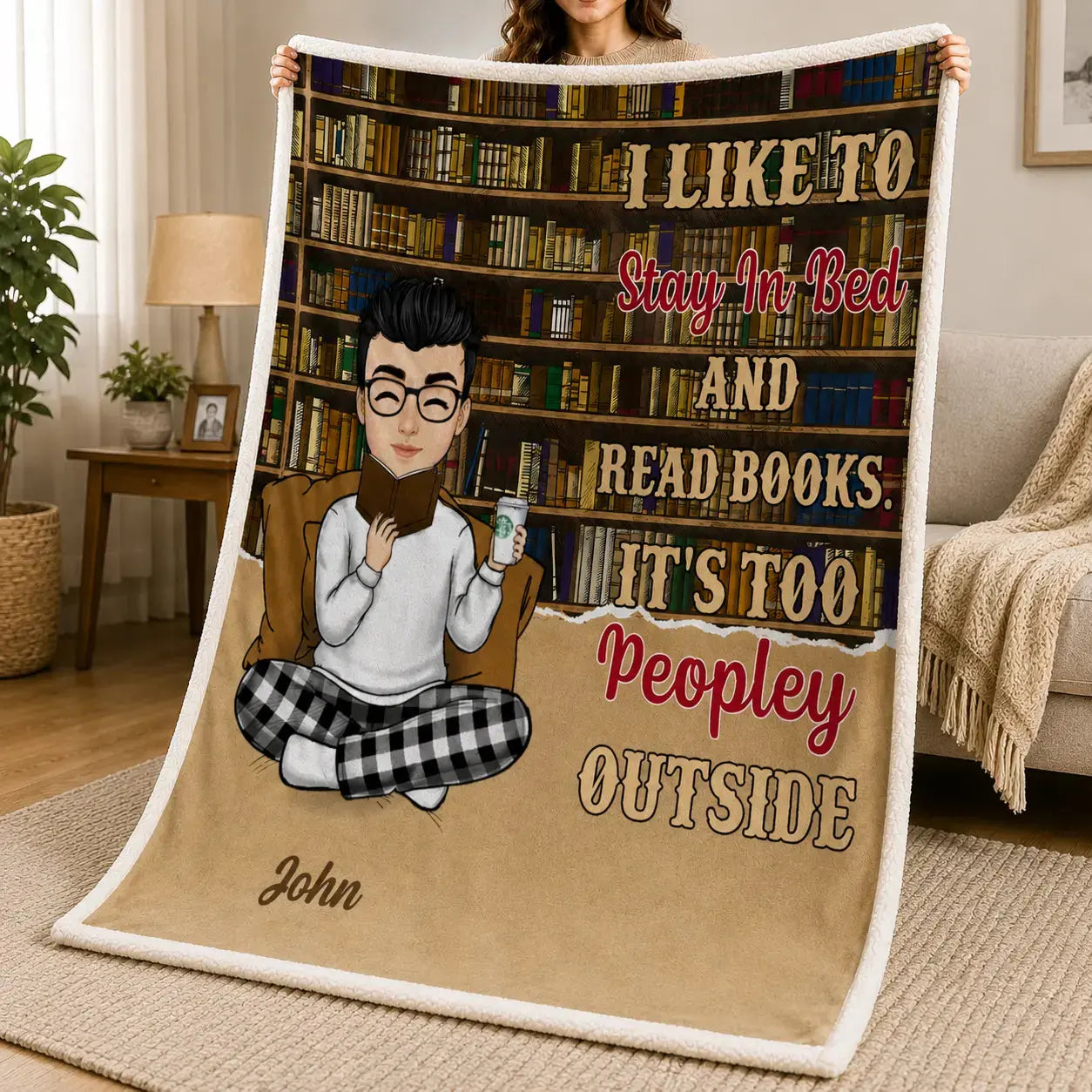 Custom Name & Avatar Book Lover Velvet Blanket
