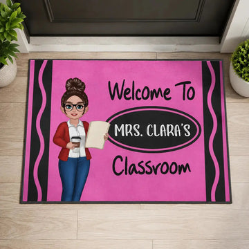 Custom Name & Outfit Color Teacher School Standard Doormat Duconspace