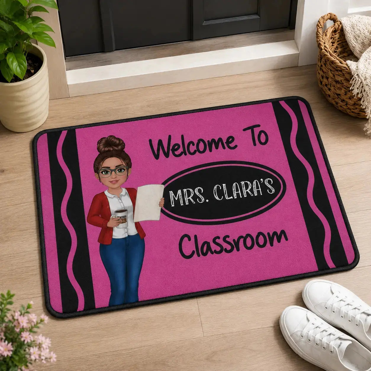 Custom Name & Outfit Color Teacher School Standard Doormat Duconspace
