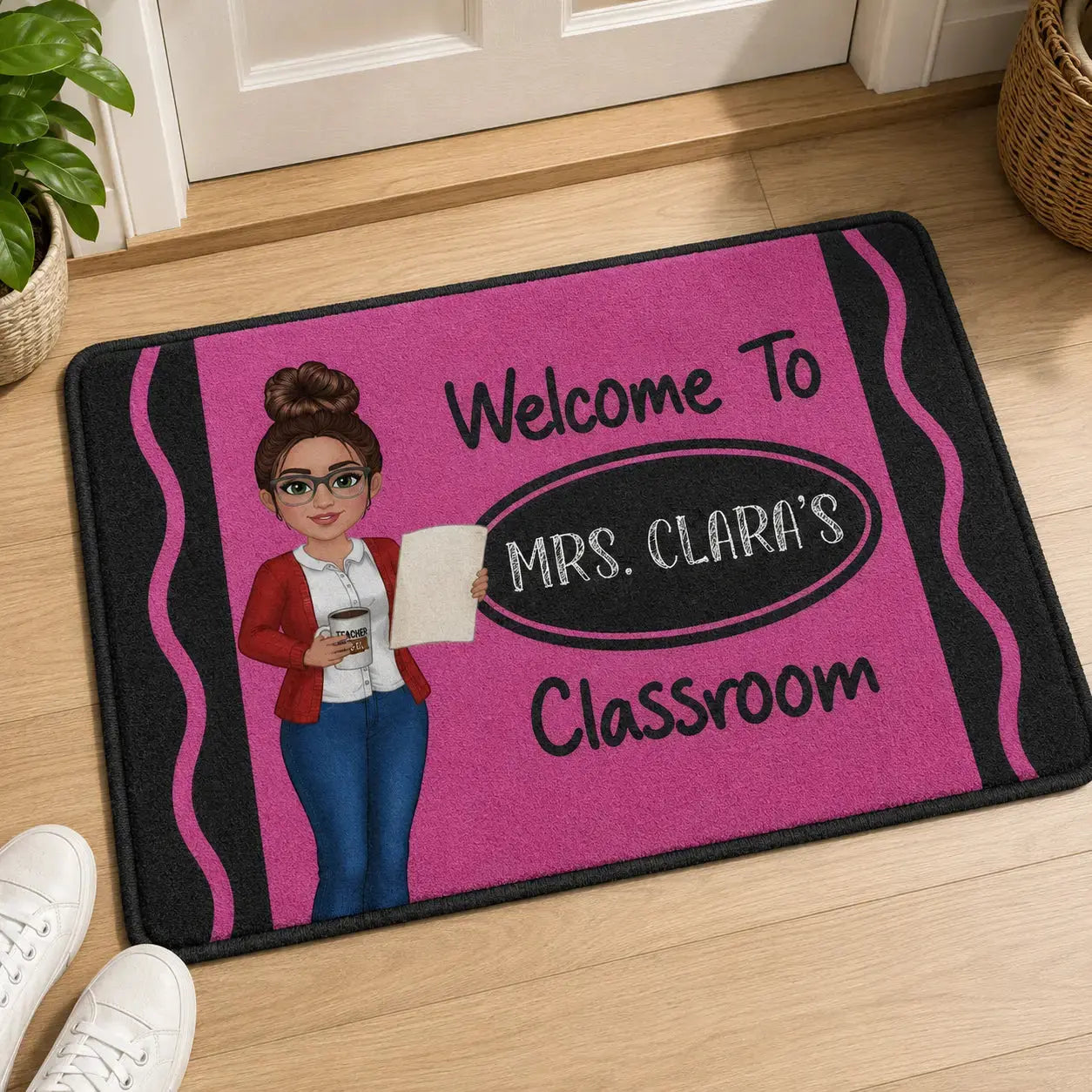 Custom Name & Outfit Color Teacher School Standard Doormat Duconspace