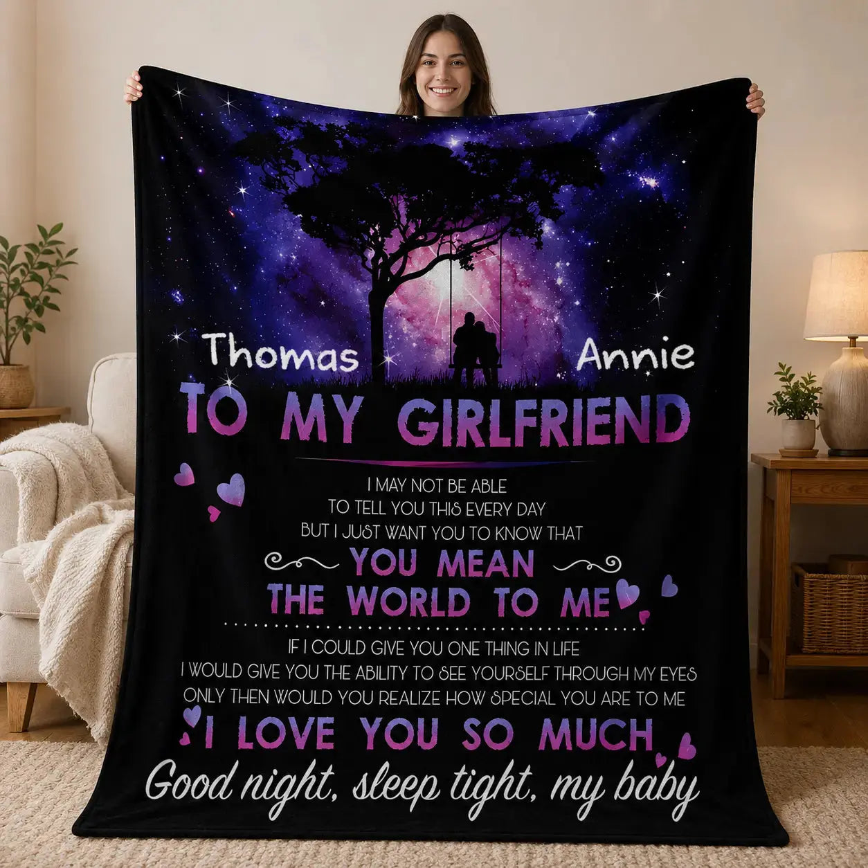 Custom Name & Photo Gift For Girlfriend Velvet Blanket