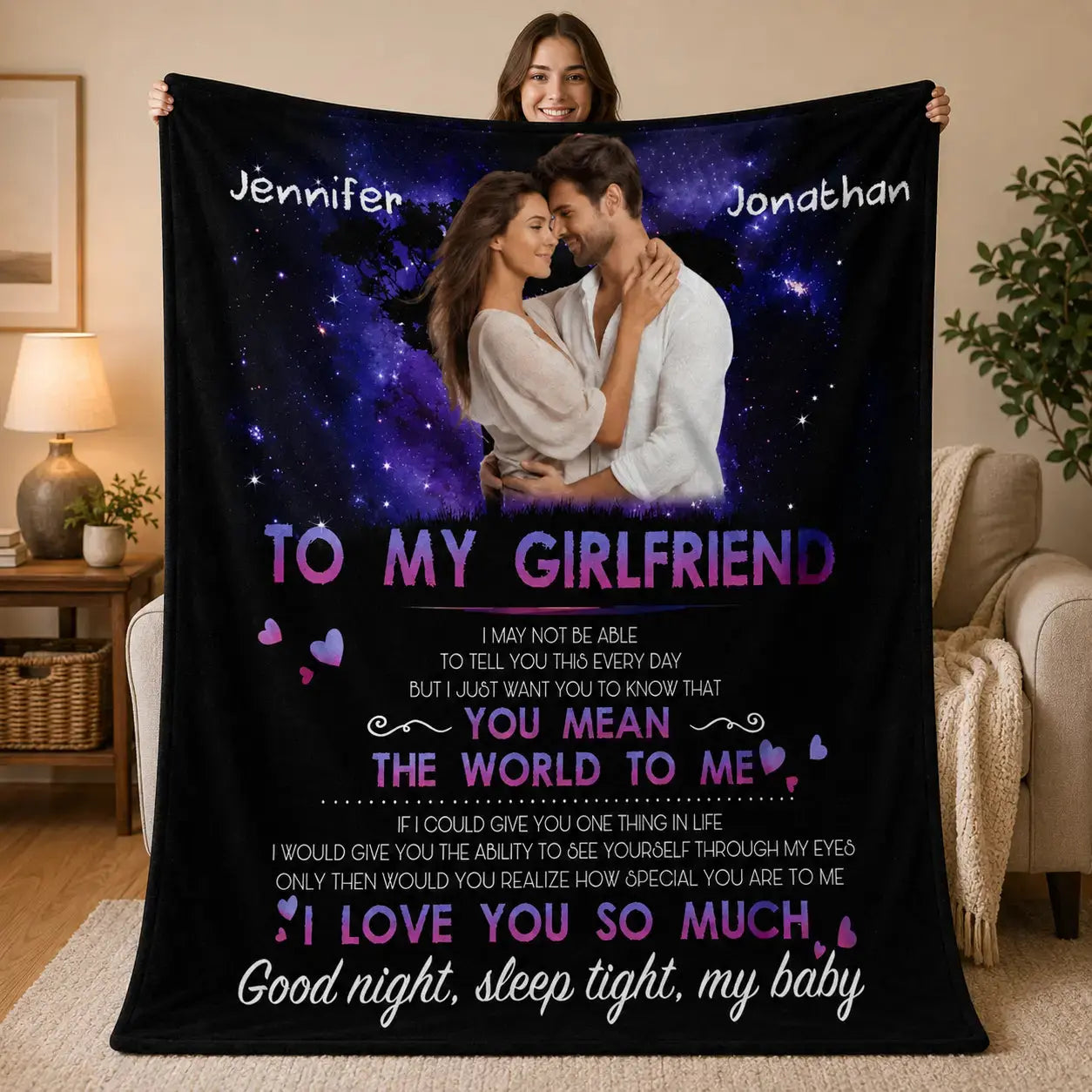 Custom Name & Photo Gift For Girlfriend Velvet Blanket