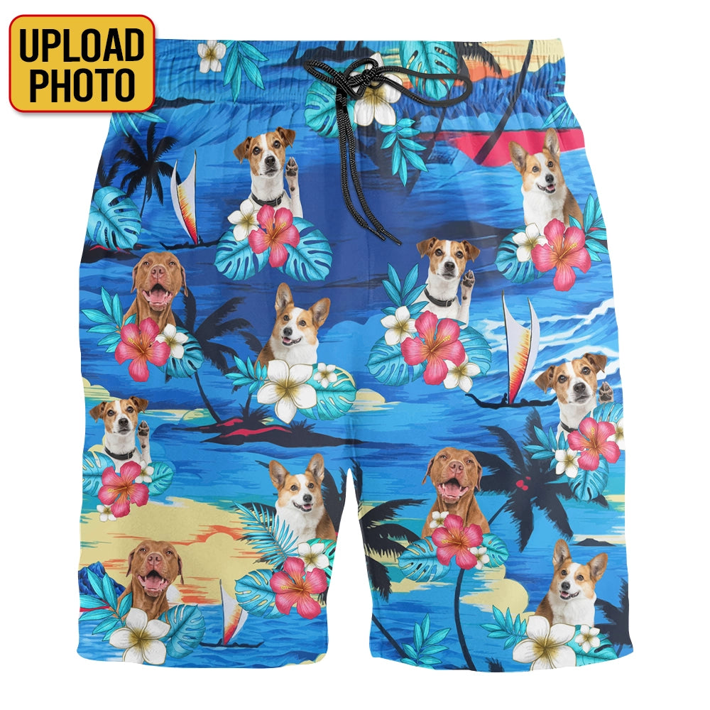 Custom Pet Face Beach Shorts – Tropical Summer Vibes – Funny Gift for Pet Lovers, or Vacation