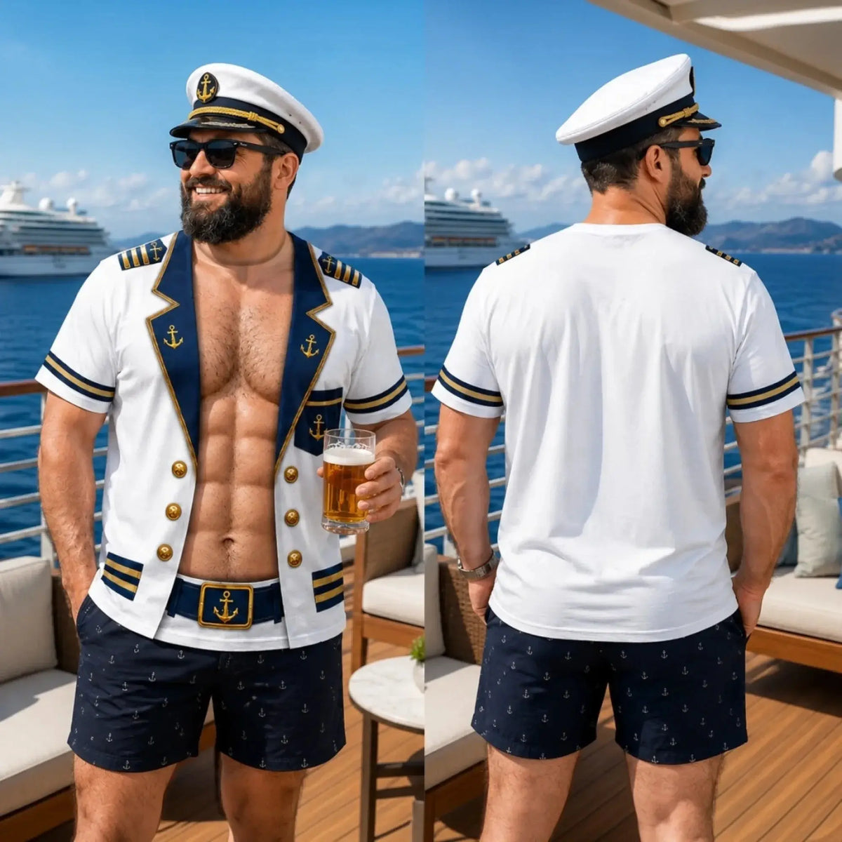 Custom Skin Tone & Jacket Color Captain Costume AOP T-shirt Duconspace