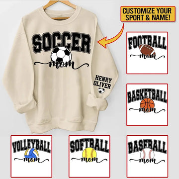 Custom Sports Mom Sweatshirt Hoodie – Personalized Soccer, Football, Basketball, Volleyball, Softball, or Baseball Shirt with Kid’s Name – Mother’s Day Gift Dreamship