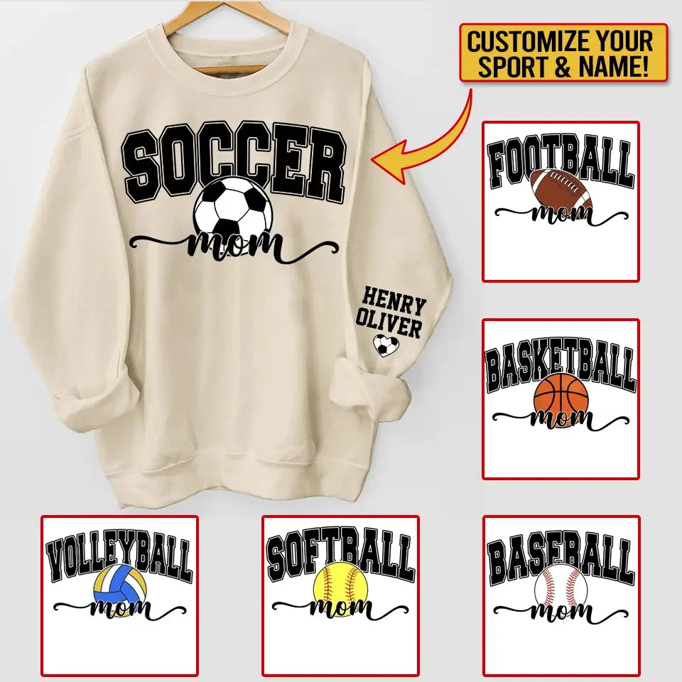 Custom Sports Mom Sweatshirt Hoodie – Personalized Soccer, Football, Basketball, Volleyball, Softball, or Baseball Shirt with Kid’s Name – Mother’s Day Gift Dreamship