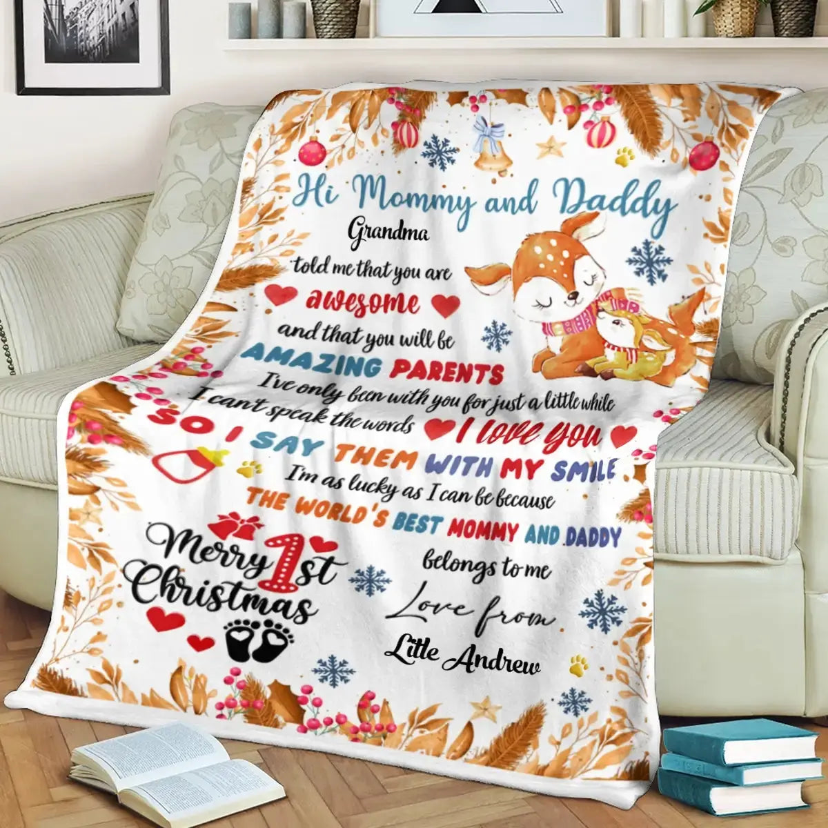 Custom Baby Dear We Love You - Personalized Blanket Mommy & Daddy Duconspace