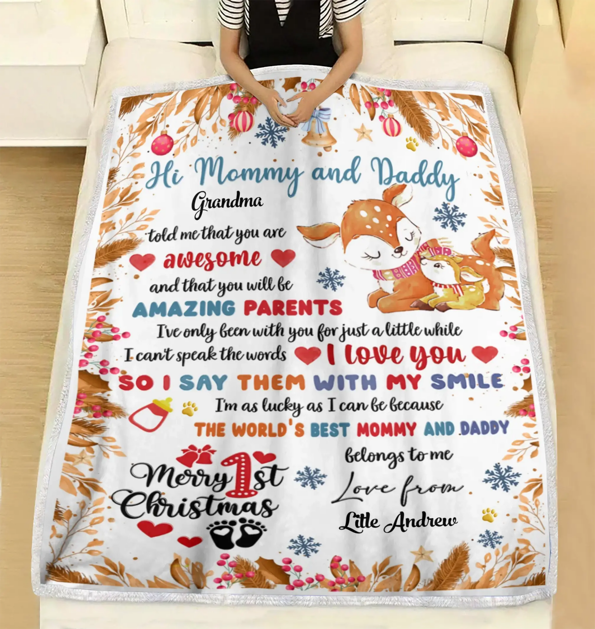 Custom Baby Dear We Love You - Personalized Blanket Mommy & Daddy Duconspace