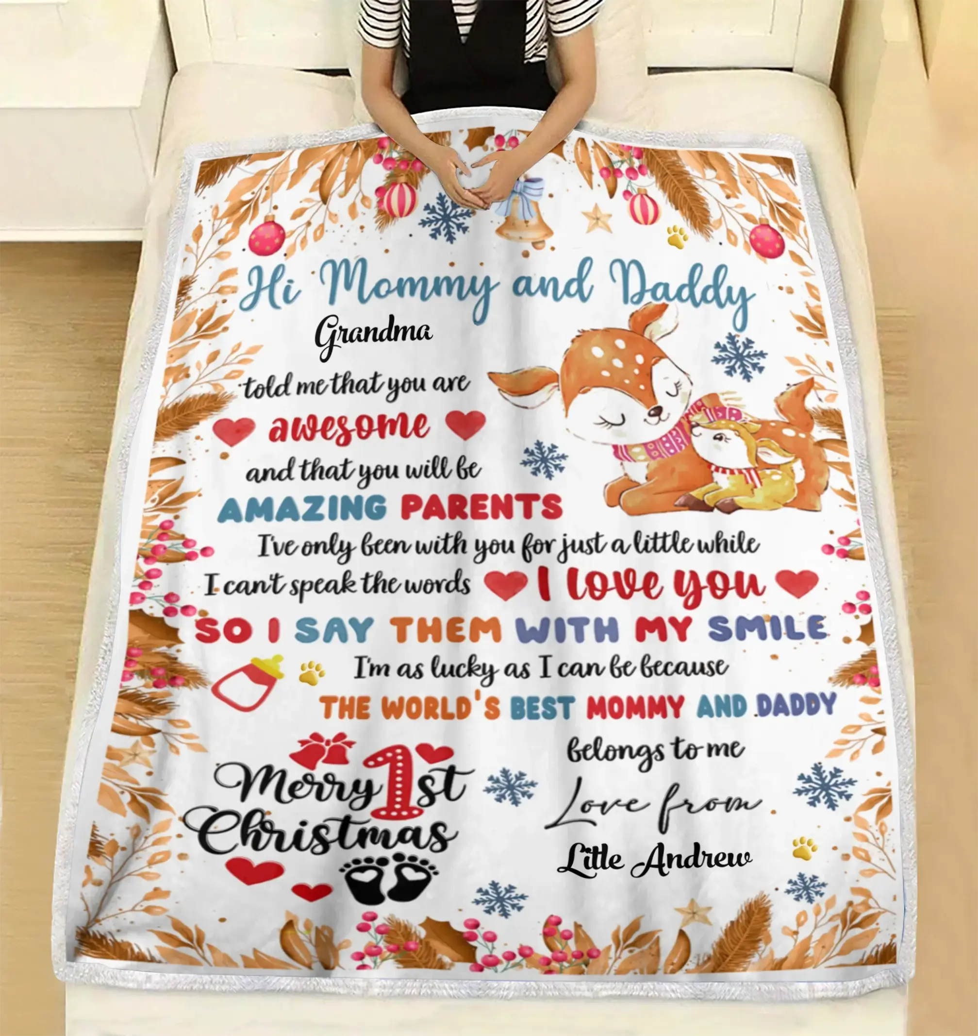 Custom Baby Dear We Love You - Personalized Blanket Mommy & Daddy Duconspace