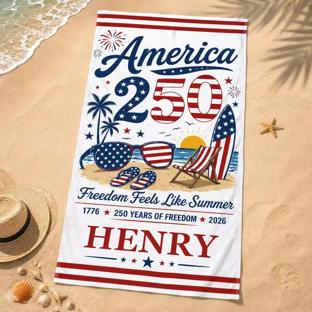 Custom Beach Towel - Personalized America 250th Anniversary Duconspace