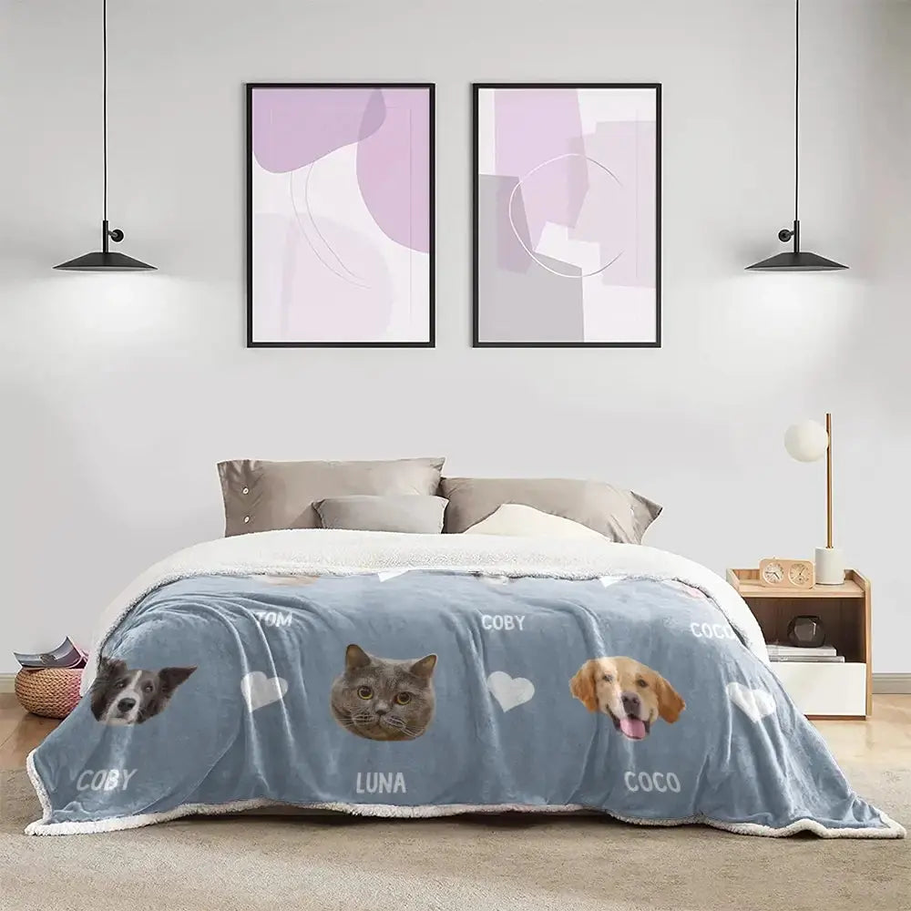 Custom Blanket With Pets Pictures & Name - Personalized Gift for Pet Lovers Duconspace