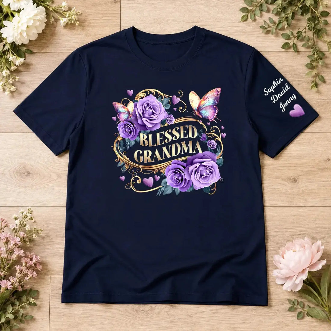 Custom Blessed Grandma - Lavender Rose Butterfly Shirt Duconspace