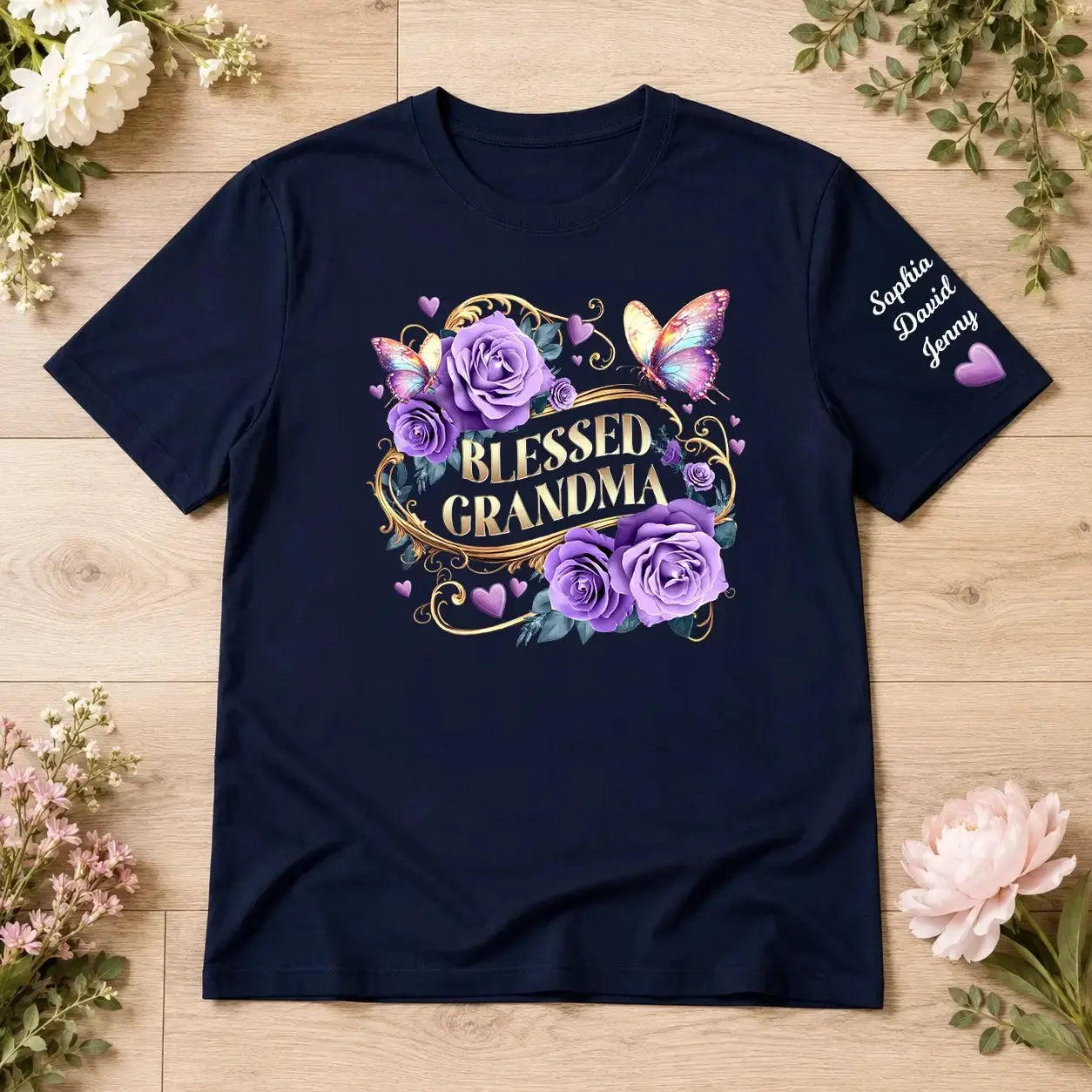Custom Blessed Grandma - Lavender Rose Butterfly Shirt Duconspace