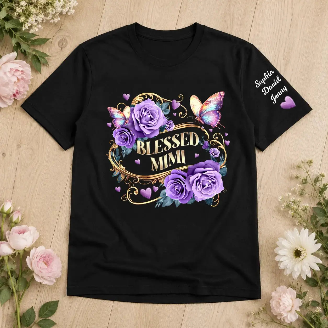 Custom Blessed Grandma - Lavender Rose Butterfly Shirt Duconspace