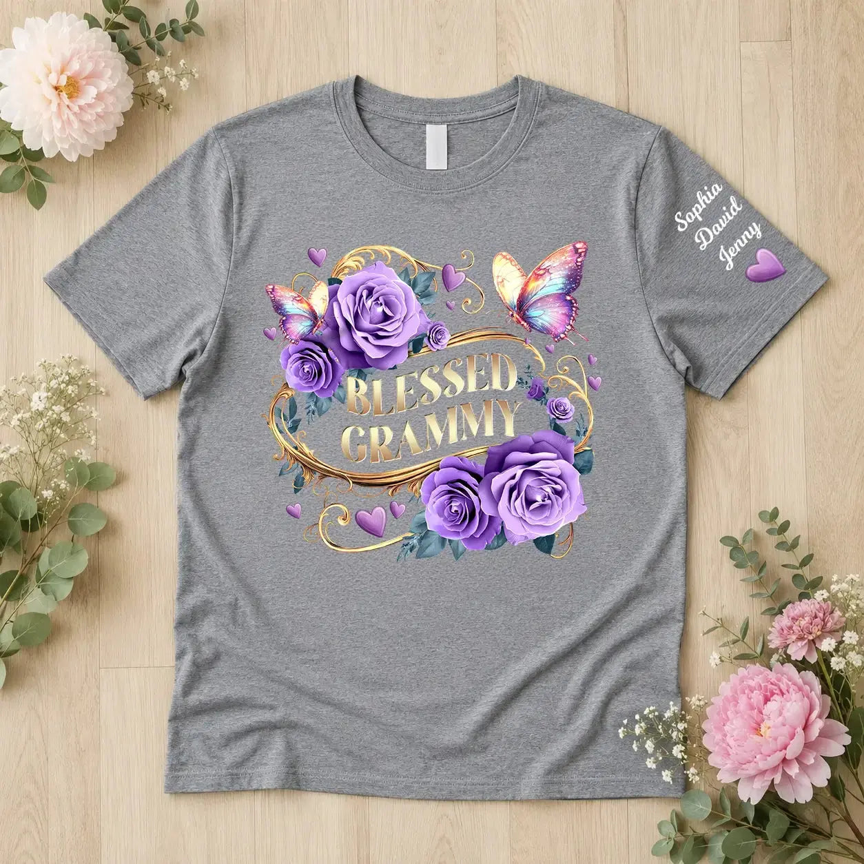 Custom Blessed Grandma - Lavender Rose Butterfly Shirt Duconspace
