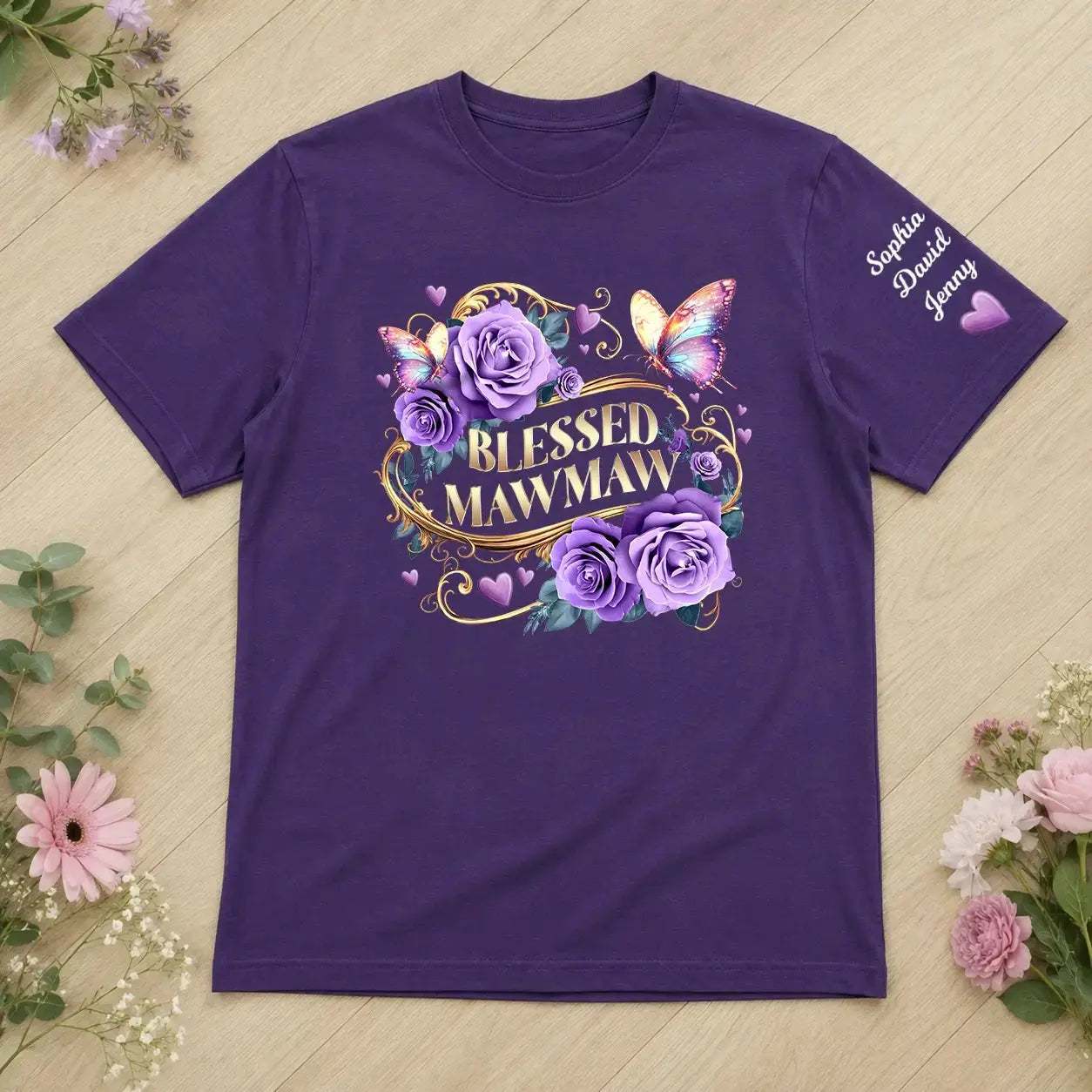 Custom Blessed Grandma - Lavender Rose Butterfly Shirt Duconspace