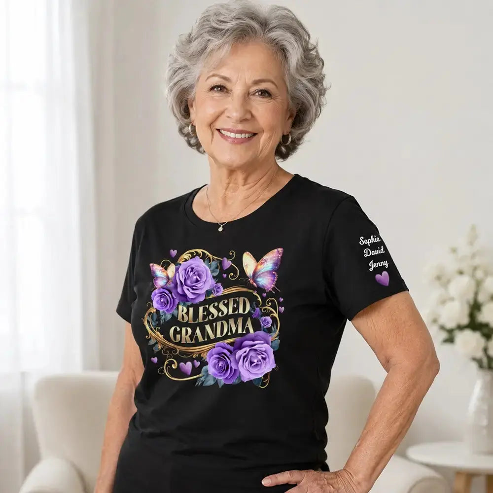 Custom Blessed Grandma - Lavender Rose Butterfly Shirt Duconspace