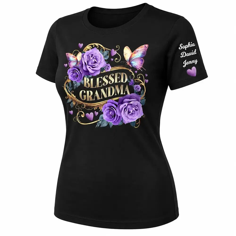 Custom Blessed Grandma - Lavender Rose Butterfly Shirt Duconspace