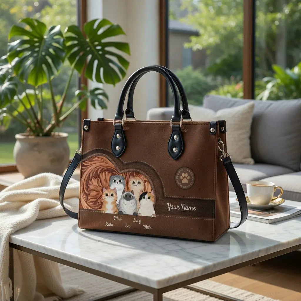 Custom Cat Leather Handbag, Personalized Gift for Cat Lovers Ducon Space