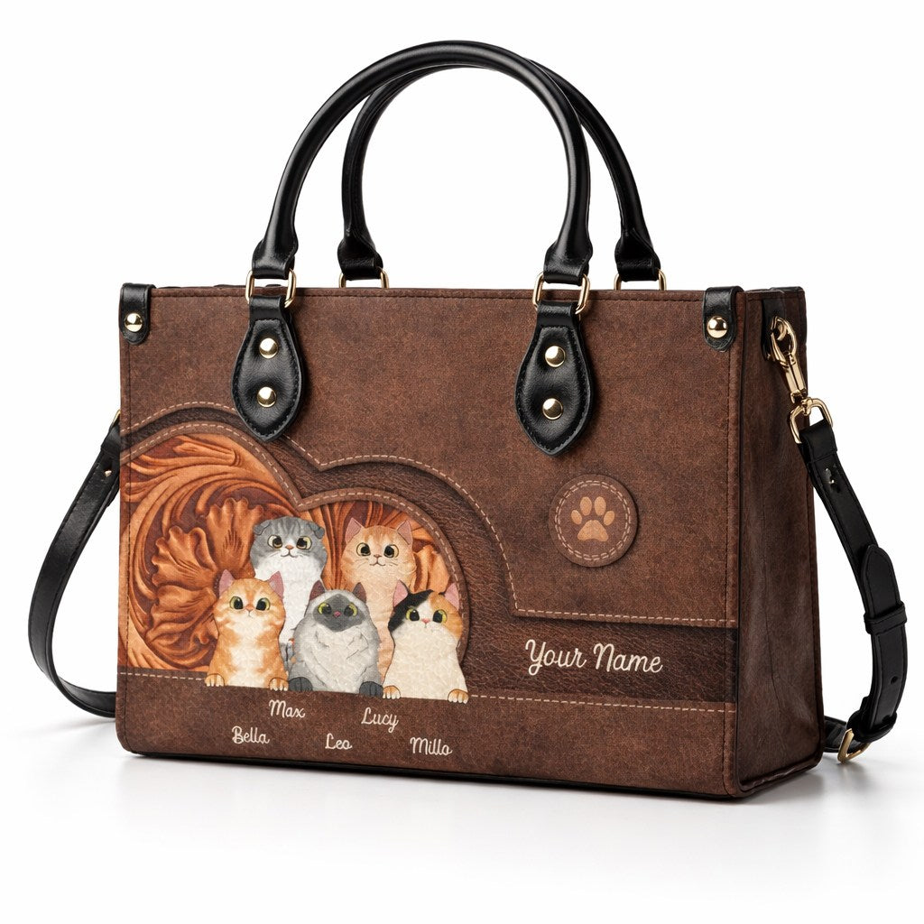 Custom Cat Leather Handbag, Personalized Gift for Cat Lovers Ducon Space