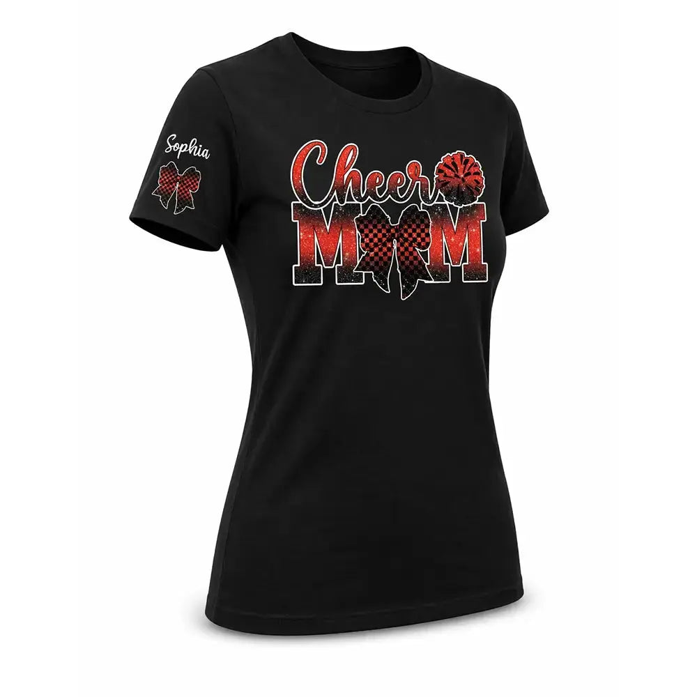 Custom Cheer MoM Shirt - Personalized Name Bow Glitter Tee Duconspace