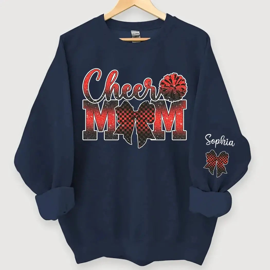 Custom Cheer MoM Shirt - Personalized Name Bow Glitter Tee Duconspace