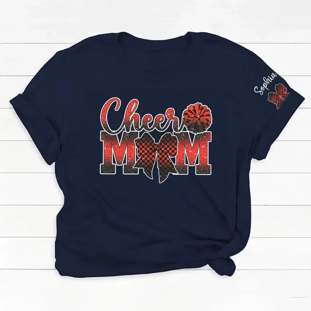 Custom Cheer MoM Shirt - Personalized Name Bow Glitter Tee Duconspace