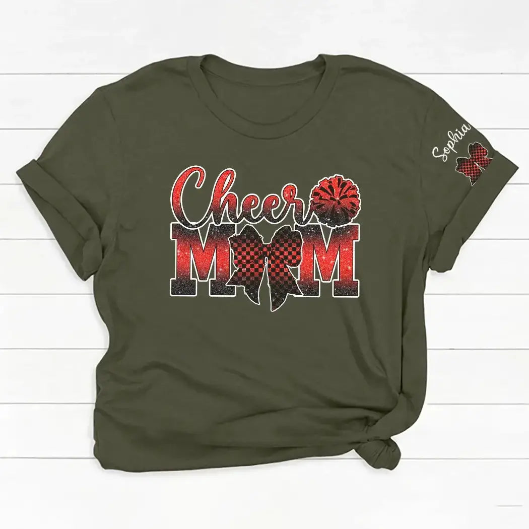 Custom Cheer MoM Shirt - Personalized Name Bow Glitter Tee Duconspace
