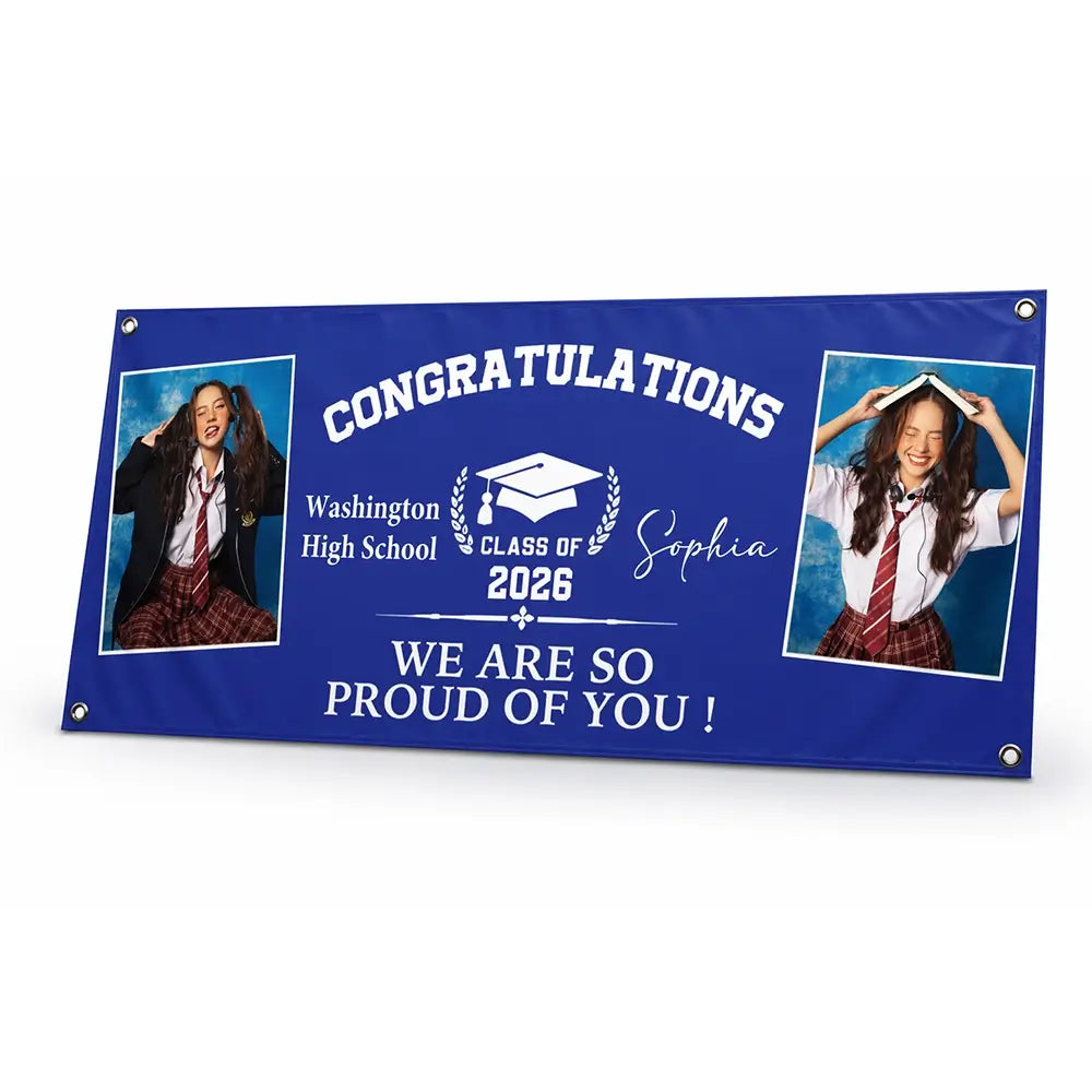Custom Congratulations Graduation Banner With 2 Pictures Duconspace
