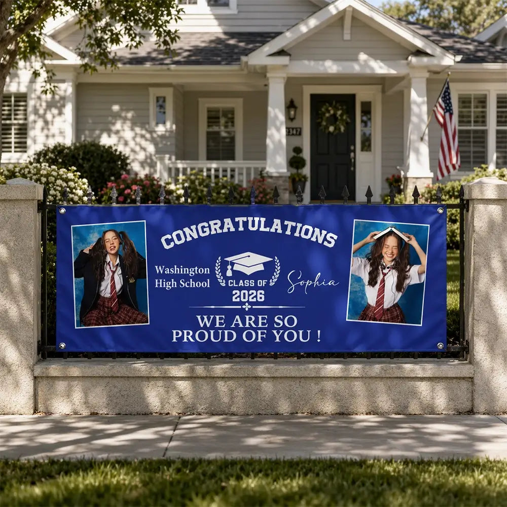 Custom Congratulations Graduation Banner With 2 Pictures Duconspace