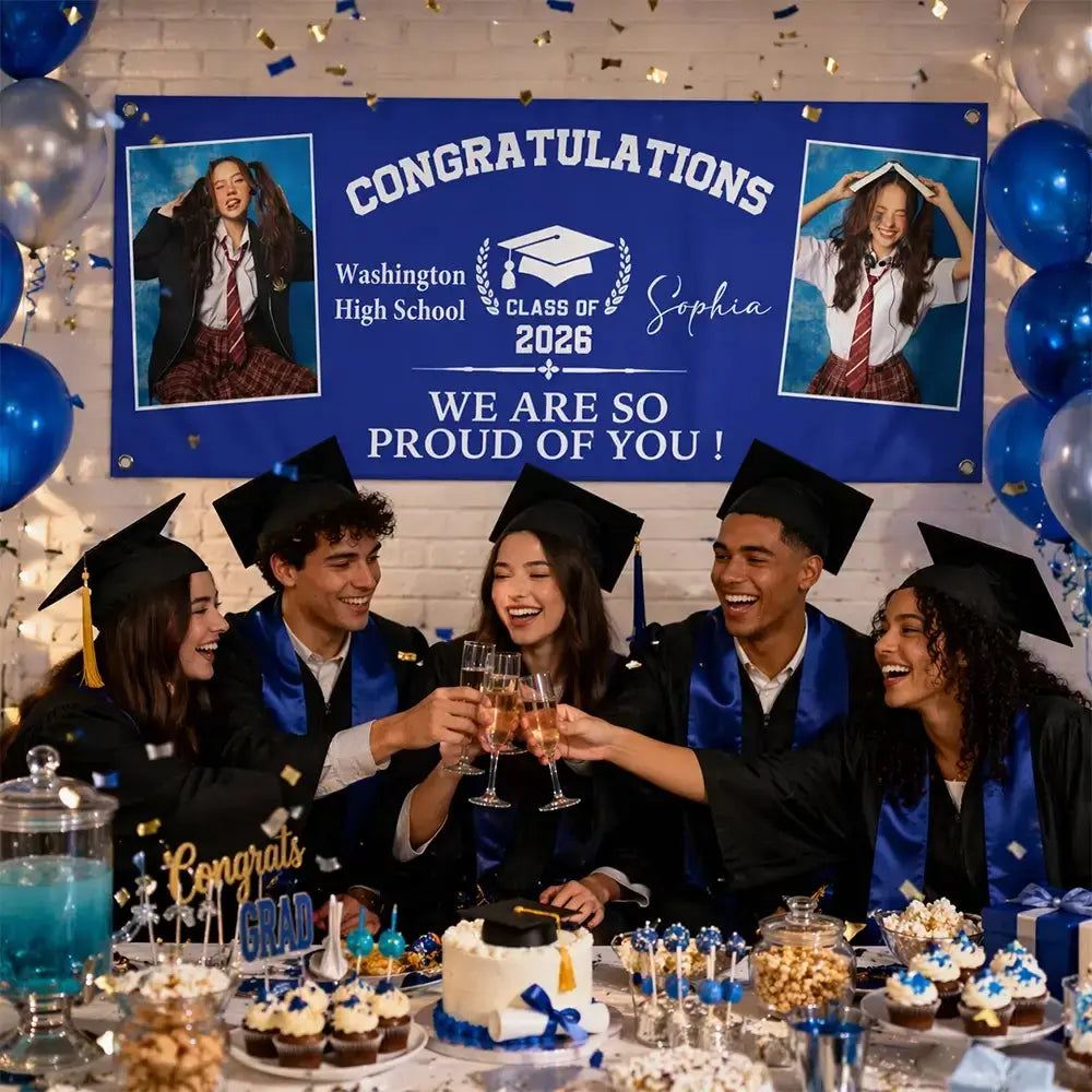 Custom Congratulations Graduation Banner With 2 Pictures Duconspace